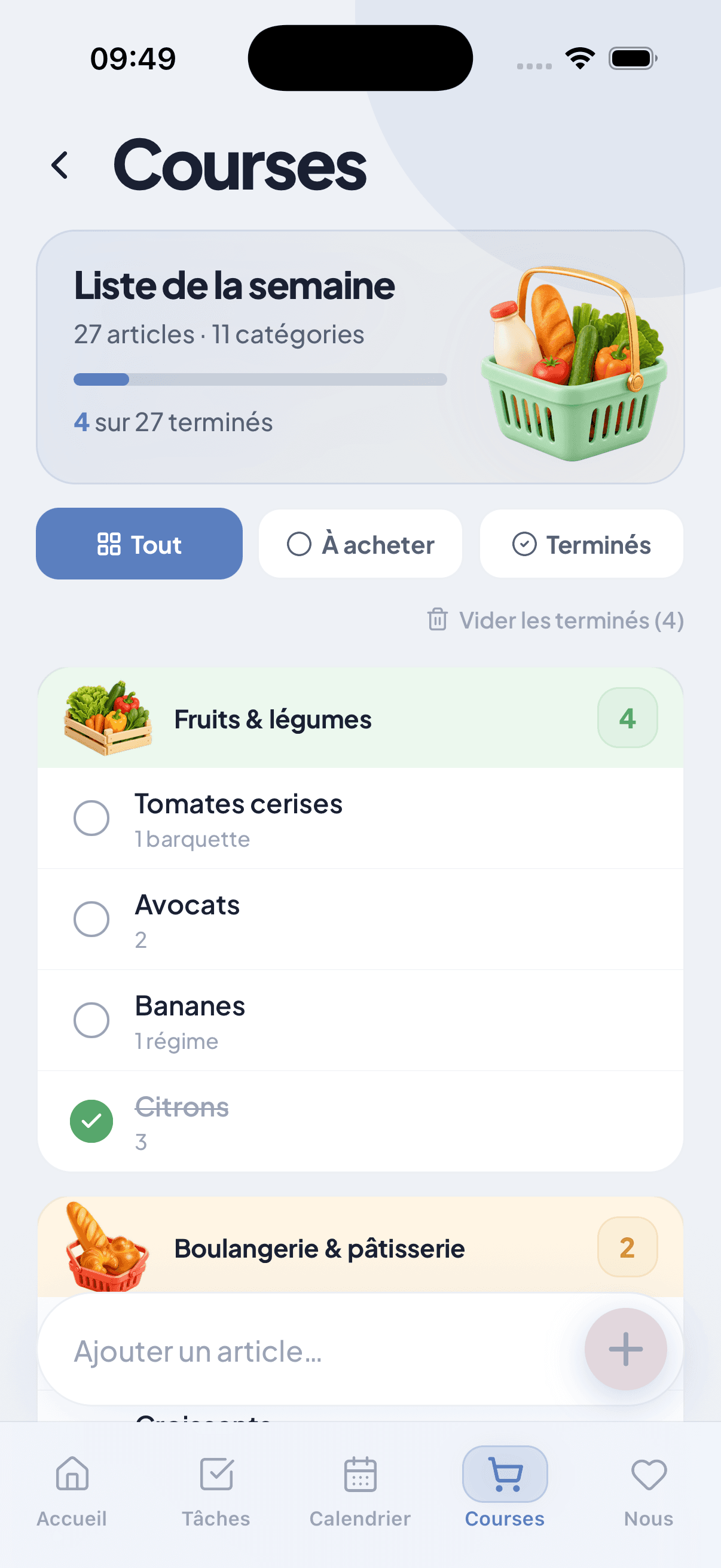 Liste de courses partagée du couple dans WeTodo