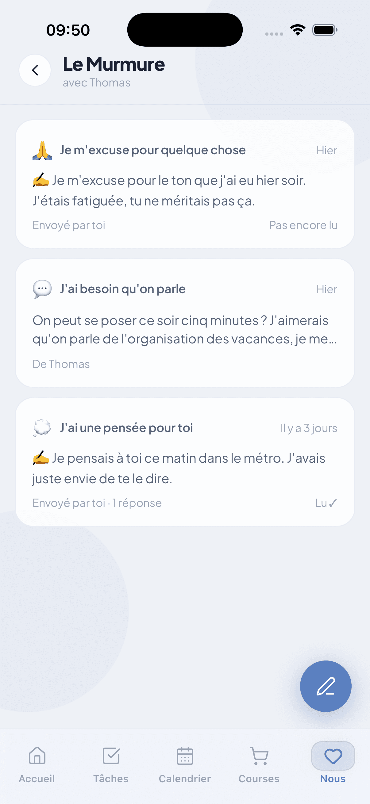 Murmures : conversation affective entre partenaires dans WeTodo