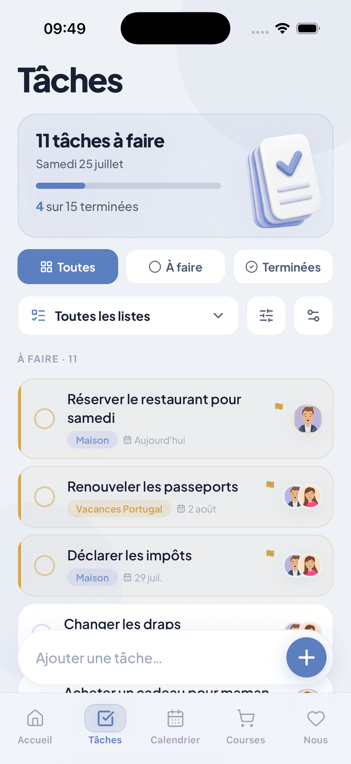 Tâches partagées du couple dans WeTodo
